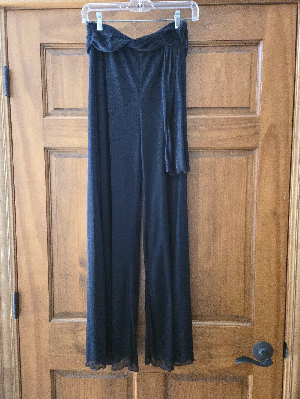 Dressbarn Women's Wide-Leg Black Flowy Dress Pants with Tie Waist Size M